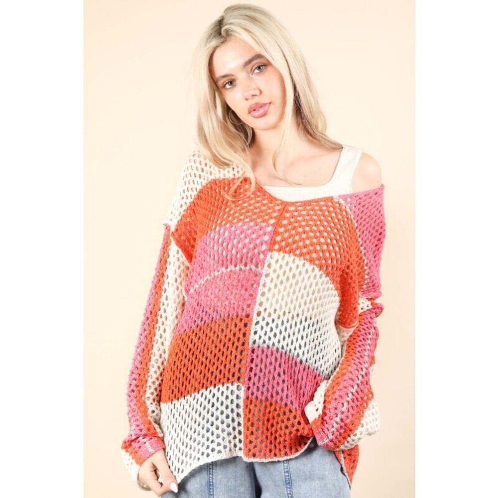 12W3361N M Very J Color Block Oversized Summer Knit Sweater Top Mango Var Sizes